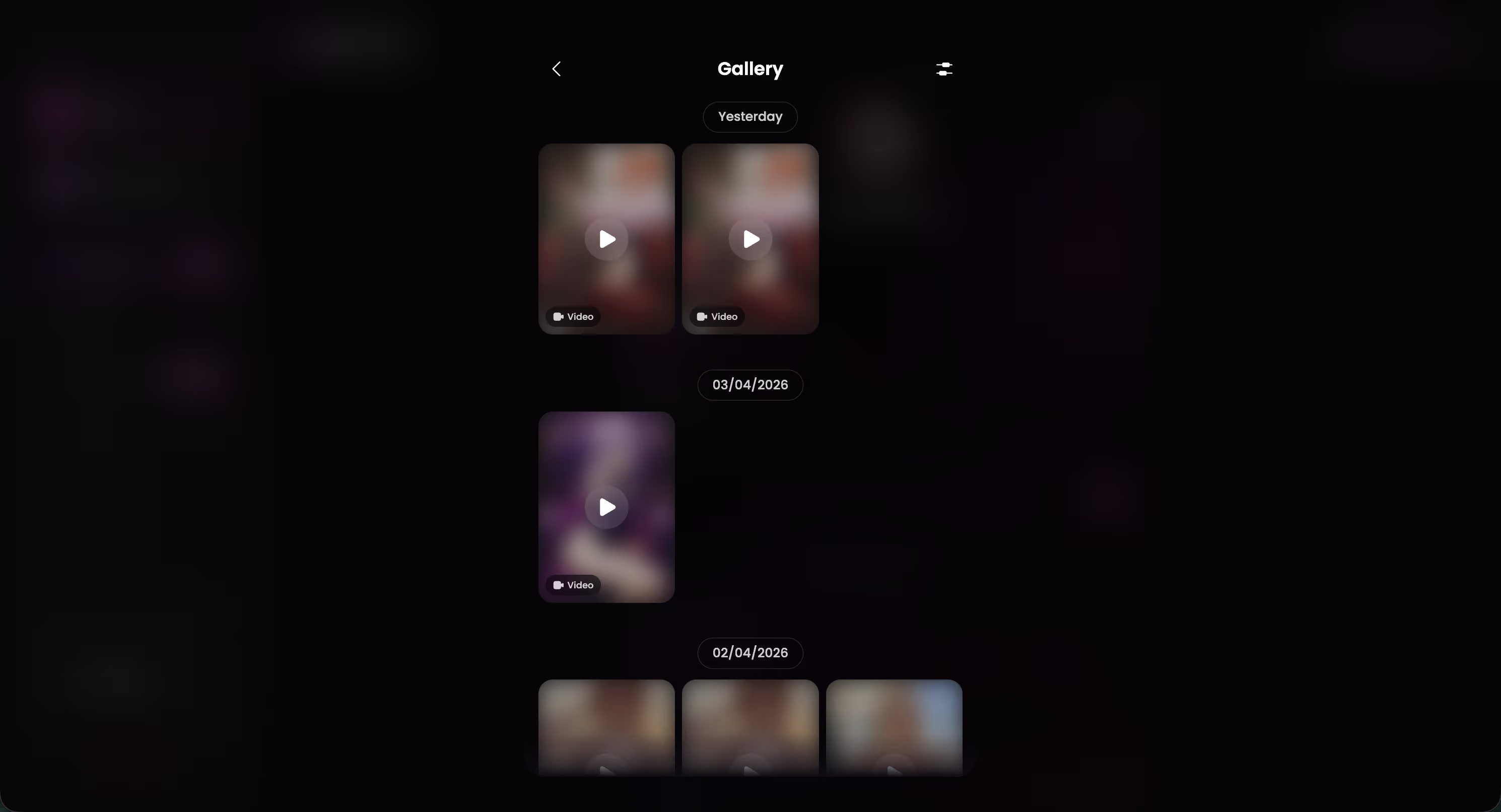 GoLove.ai per-character gallery modal with photos sorted by date