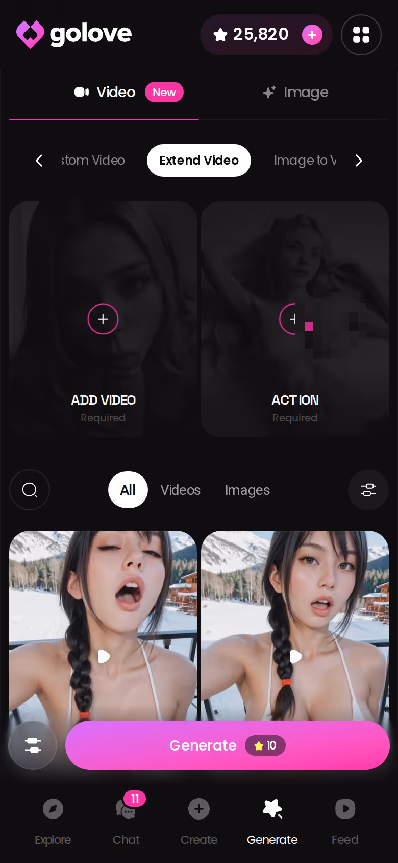GoLove.ai Extend Video option on mobile for continuing a greeting clip past its ending
